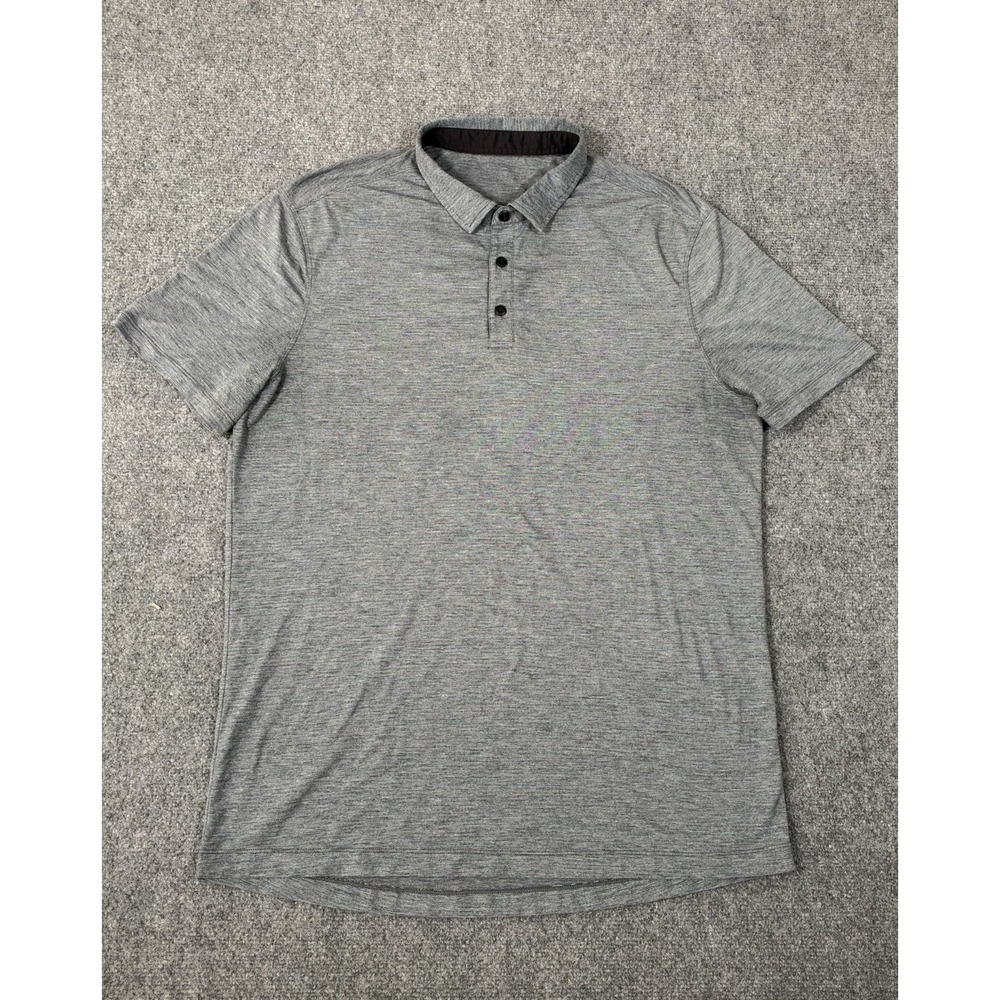Lululemon Polo Shirt Mens Large Gray Performance Golf Athletic Tech Top